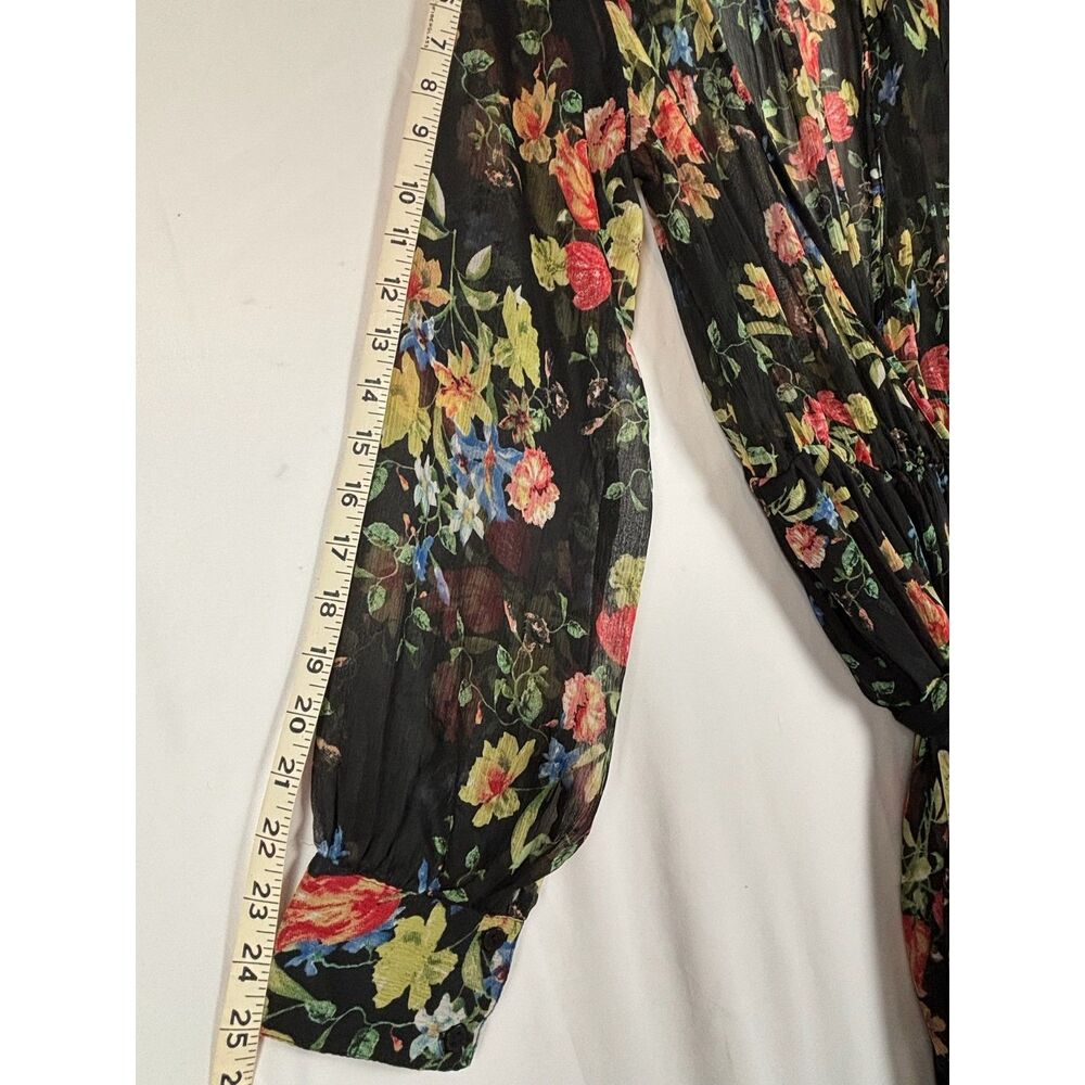 Floral Maxi Dress Medium Black Sheer V-Neck Boho Whimsical Romantic Sexy - Picture 8 of 11